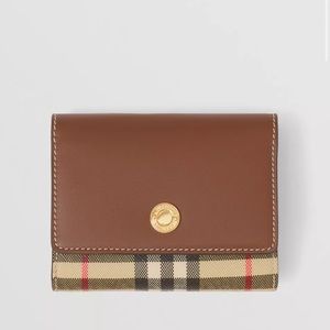 Small Check E-canvas and Leather Folding Wallet